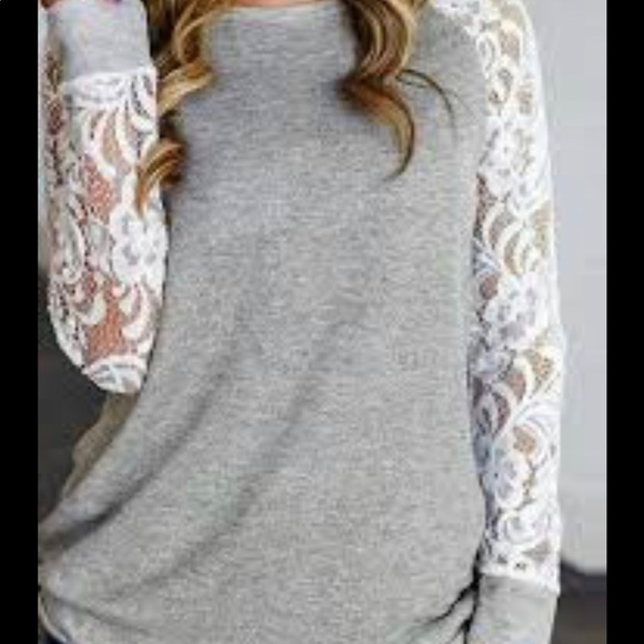 Grey Shirt with Lace Sleeves woman medium - Picture 1 of 9